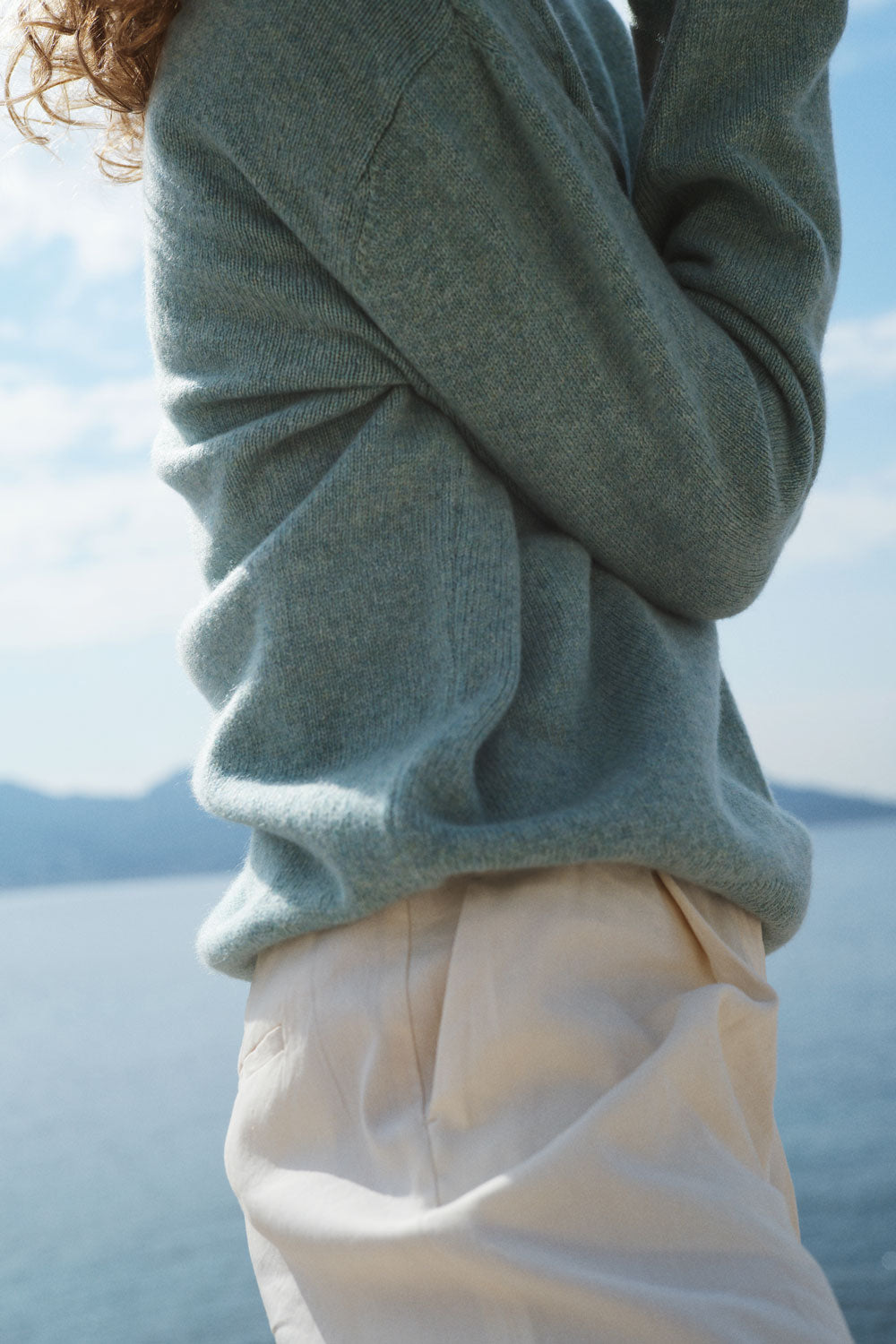 Deep V neck cashmere sweater aqua blue women | Cadaquès | Linnea Lund