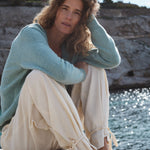 Deep V neck cashmere sweater aqua blue women | Cadaquès | Linnea Lund