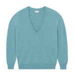 Deep V neck cashmere sweater aqua blue women | Cadaquès | Linnea Lund