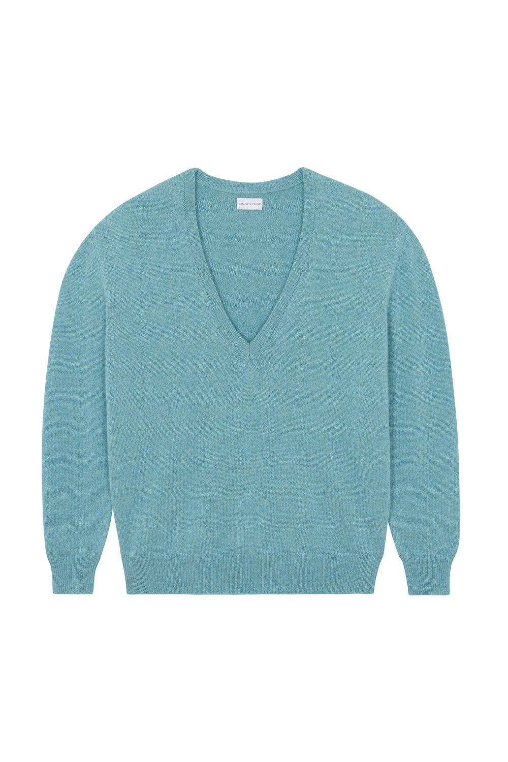 Deep V neck cashmere sweater aqua blue women | Cadaquès | Linnea Lund