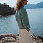 Deep V neck cashmere sweater aqua blue women | Cadaquès | Linnea Lund