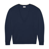 Deep V neck cashmere sweater blue women | Cadaquès | Linnea Lund
