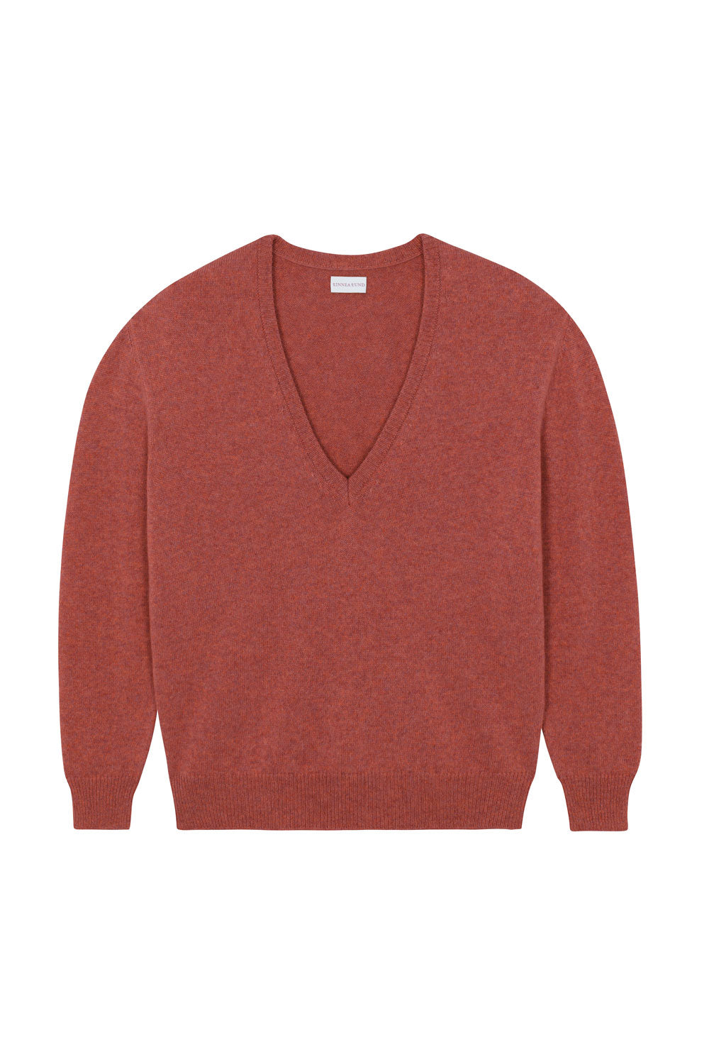 Deep V neck cashmere sweater red ocher women | Cadaquès | Linnea Lund