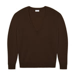 Deep V neck cashmere sweater dark brown women | Cadaquès | Linnea Lund