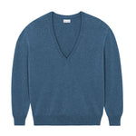 Deep V neck cashmere sweater denim blue women | Cadaquès | Linnea Lund