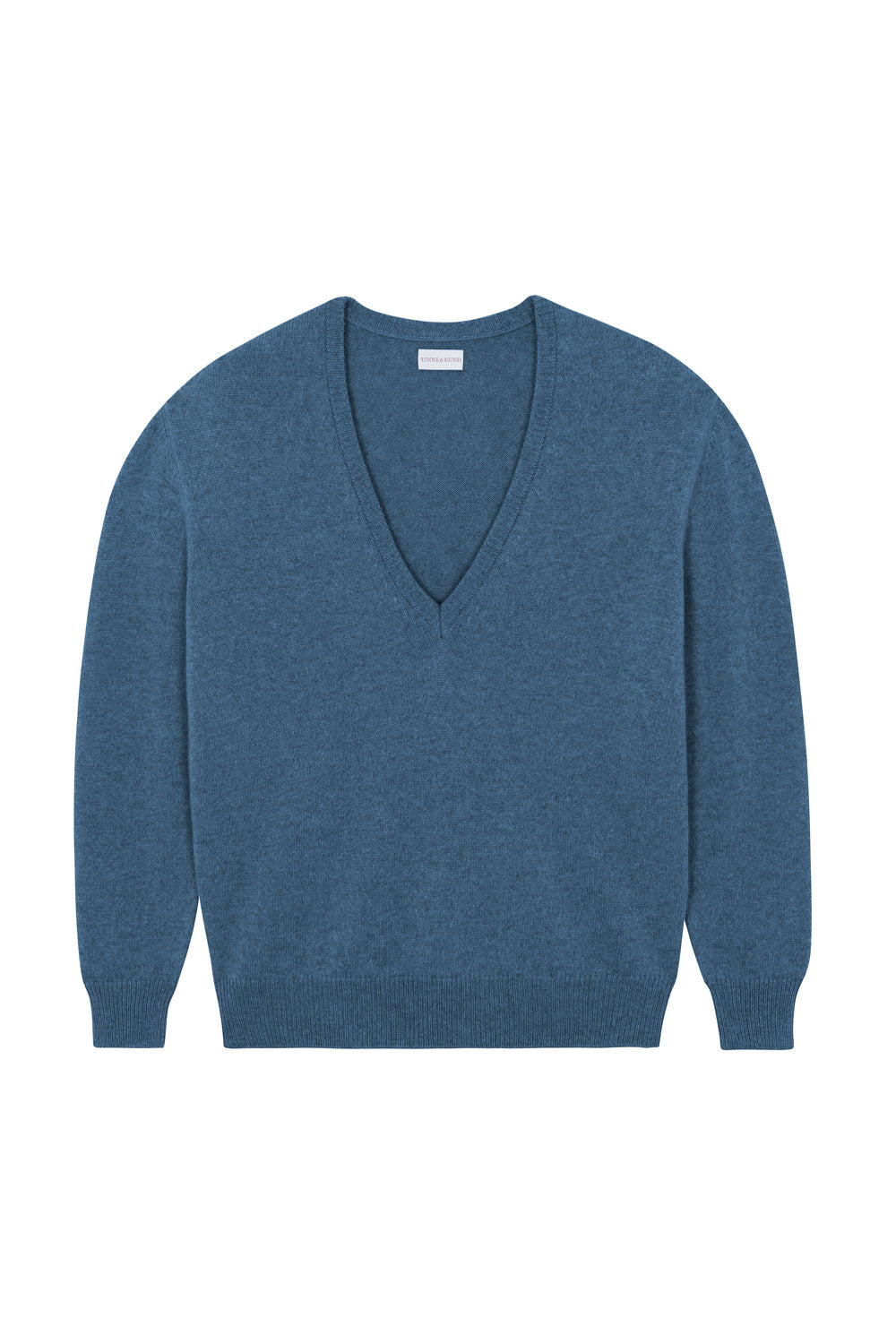 Deep V neck cashmere sweater denim blue women | Cadaquès | Linnea Lund