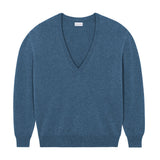 Deep V neck cashmere sweater denim blue women | Cadaquès | Linnea Lund