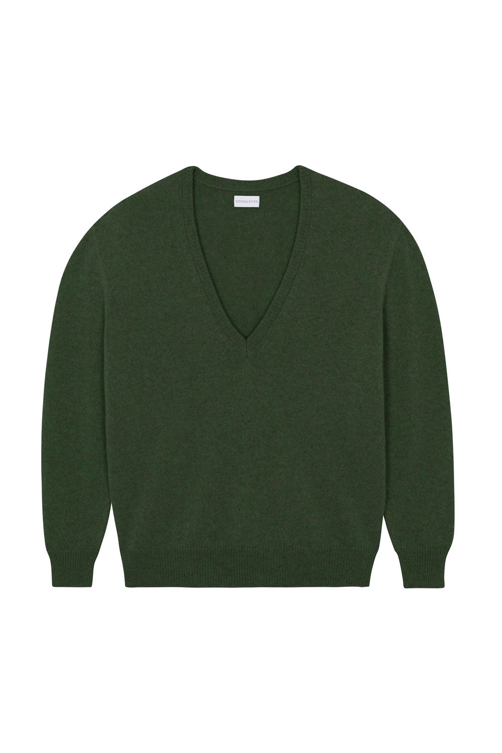 Deep V neck cashmere sweater dark green women | Cadaquès | Linnea Lund