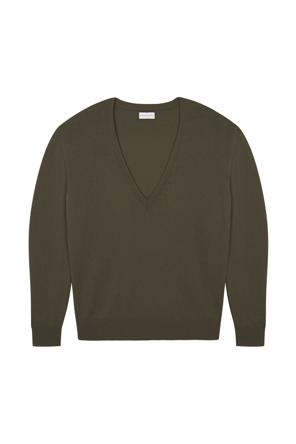 Deep V neck cashmere sweater khaki women | Cadaquès | Linnea Lund