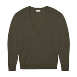 Deep V neck cashmere sweater khaki women | Cadaquès | Linnea Lund