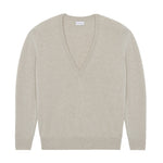 Deep V neck cashmere sweater beige women | Cadaquès | Linnea Lund