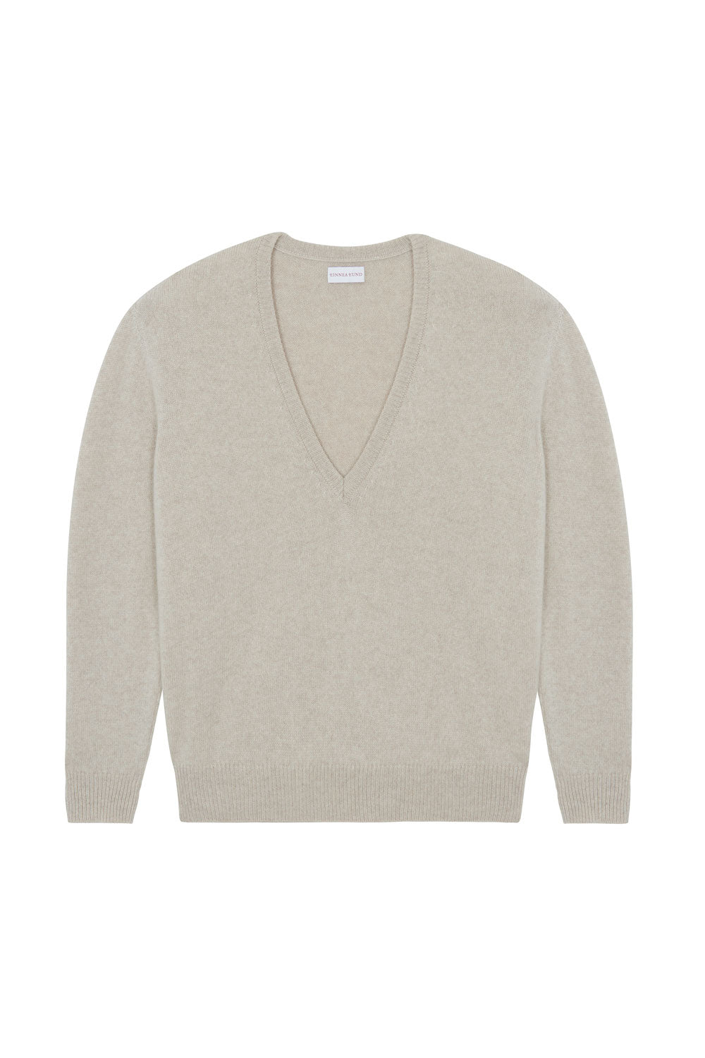 Deep V neck cashmere sweater beige women | Cadaquès | Linnea Lund
