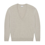 Deep V neck cashmere sweater beige women | Cadaquès | Linnea Lund