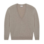 Deep V neck cashmere sweater dark beige women | Cadaquès | Linnea Lund