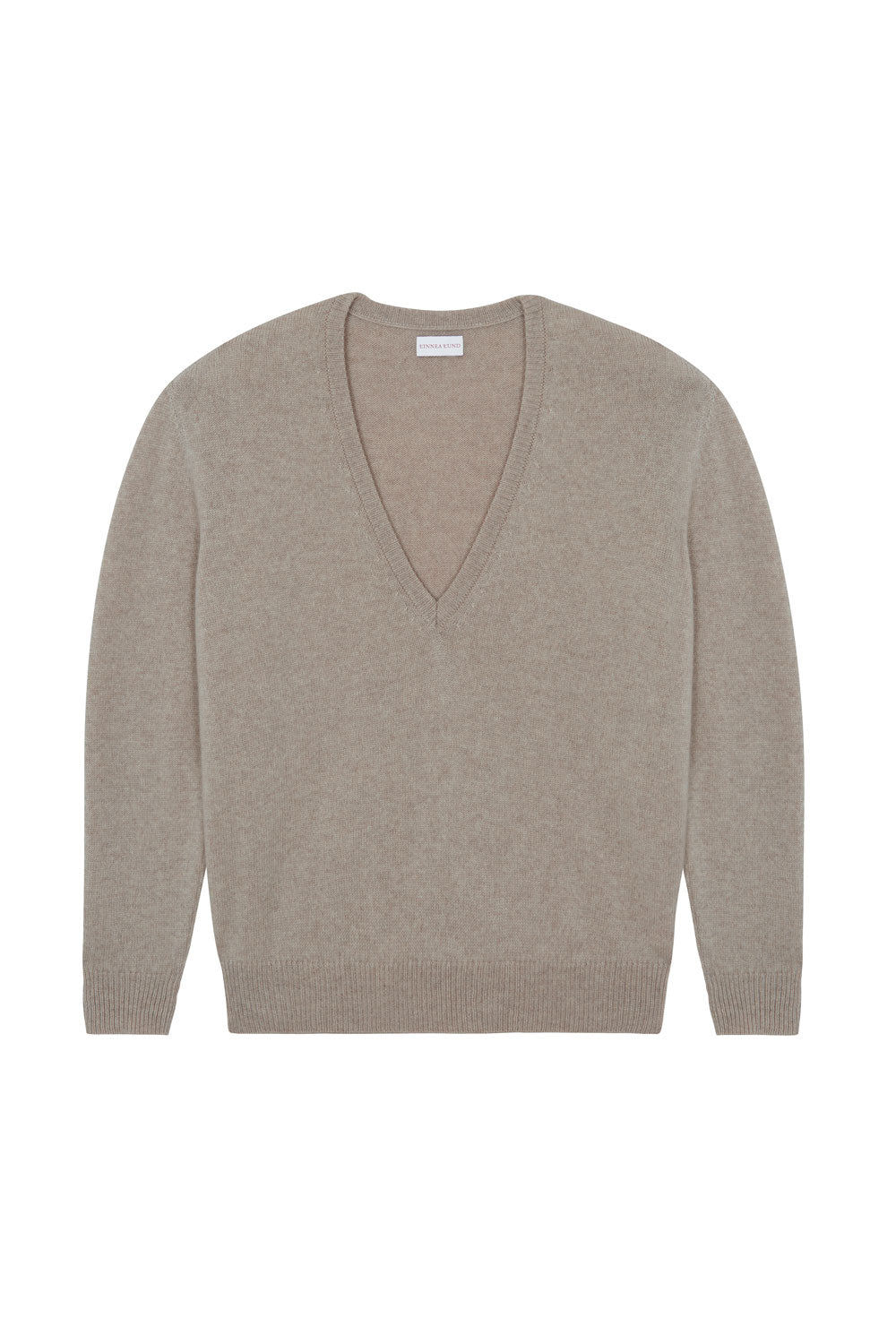 Deep V neck cashmere sweater dark beige women | Cadaquès | Linnea Lund