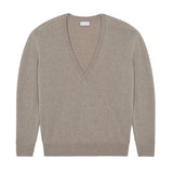 Deep V neck cashmere sweater dark beige women | Cadaquès | Linnea Lund