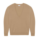 Deep V neck cashmere sweater sand beige women | Cadaquès | Linnea Lund