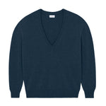 Deep V neck cashmere sweater steel blue women | Cadaquès | Linnea Lund