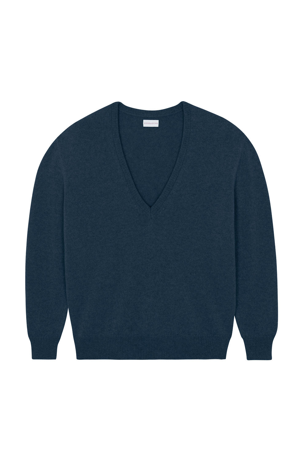 Deep V neck cashmere sweater steel blue women | Cadaquès | Linnea Lund