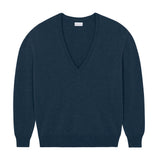 Deep V neck cashmere sweater steel blue women | Cadaquès | Linnea Lund