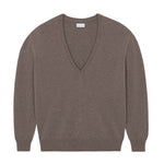 Deep V neck cashmere sweater taupe women | Cadaquès | Linnea Lund