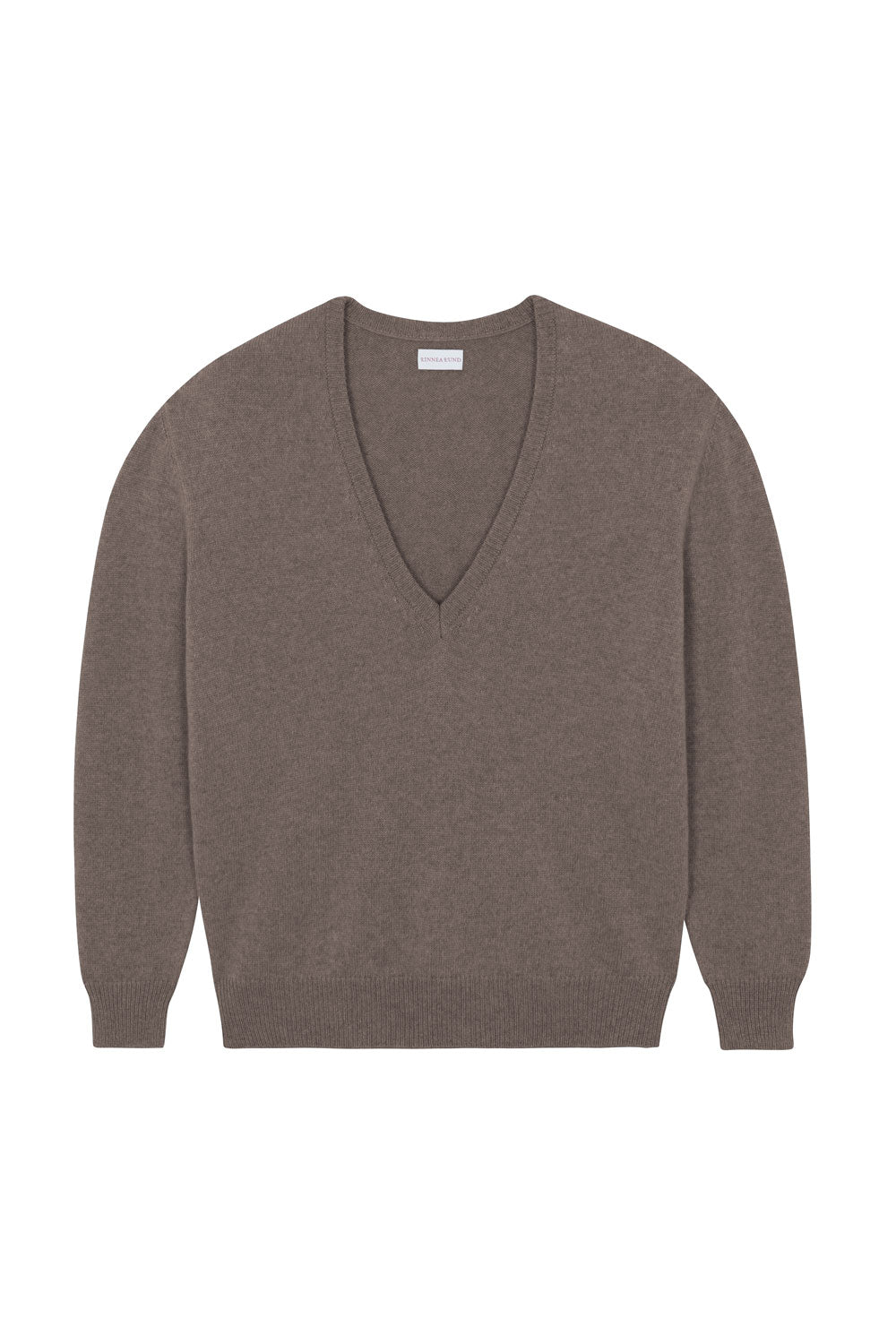 Deep V neck cashmere sweater taupe women | Cadaquès | Linnea Lund