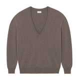 Deep V neck cashmere sweater taupe women | Cadaquès | Linnea Lund