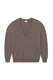 Deep V neck cashmere sweater taupe women | Cadaquès | Linnea Lund