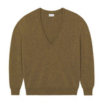 Deep V neck cashmere sweater green ocher women | Cadaquès | Linnea Lund