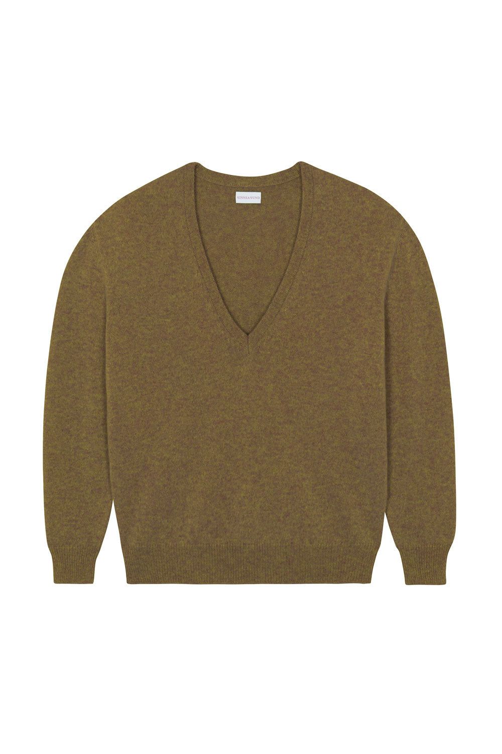 Deep V neck cashmere sweater green ocher women | Cadaquès | Linnea Lund