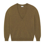 Deep V neck cashmere sweater green ocher women | Cadaquès | Linnea Lund