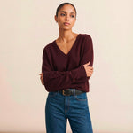 Deep V neck cashmere sweater burgundy women | Cadaques | Linnea Lund