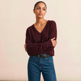 Deep V neck cashmere sweater burgundy women | Cadaques | Linnea Lund