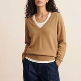 Deep V neck cashmere sweater macchiato women | Cadaques | Linnea Lund