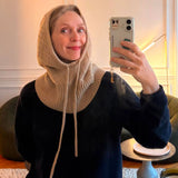 Beige cashmere balaclava with diamond pattern | Marine | Linnea Lund