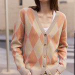 Beige jacquard cashmere cardigan women | Ebbe | Linnea Lund 