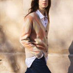 Beige jacquard cashmere cardigan women - side view | Ebbe | Linnea Lund 