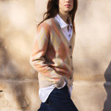 Beige jacquard cashmere cardigan women - side view | Ebbe | Linnea Lund 