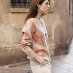 Beige jacquard cashmere cardigan women - side view 2 | Ebbe | Linnea Lund 