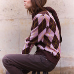 Brown jacquard cashmere cardigan women - side view | Ebbe | Linnea Lund 