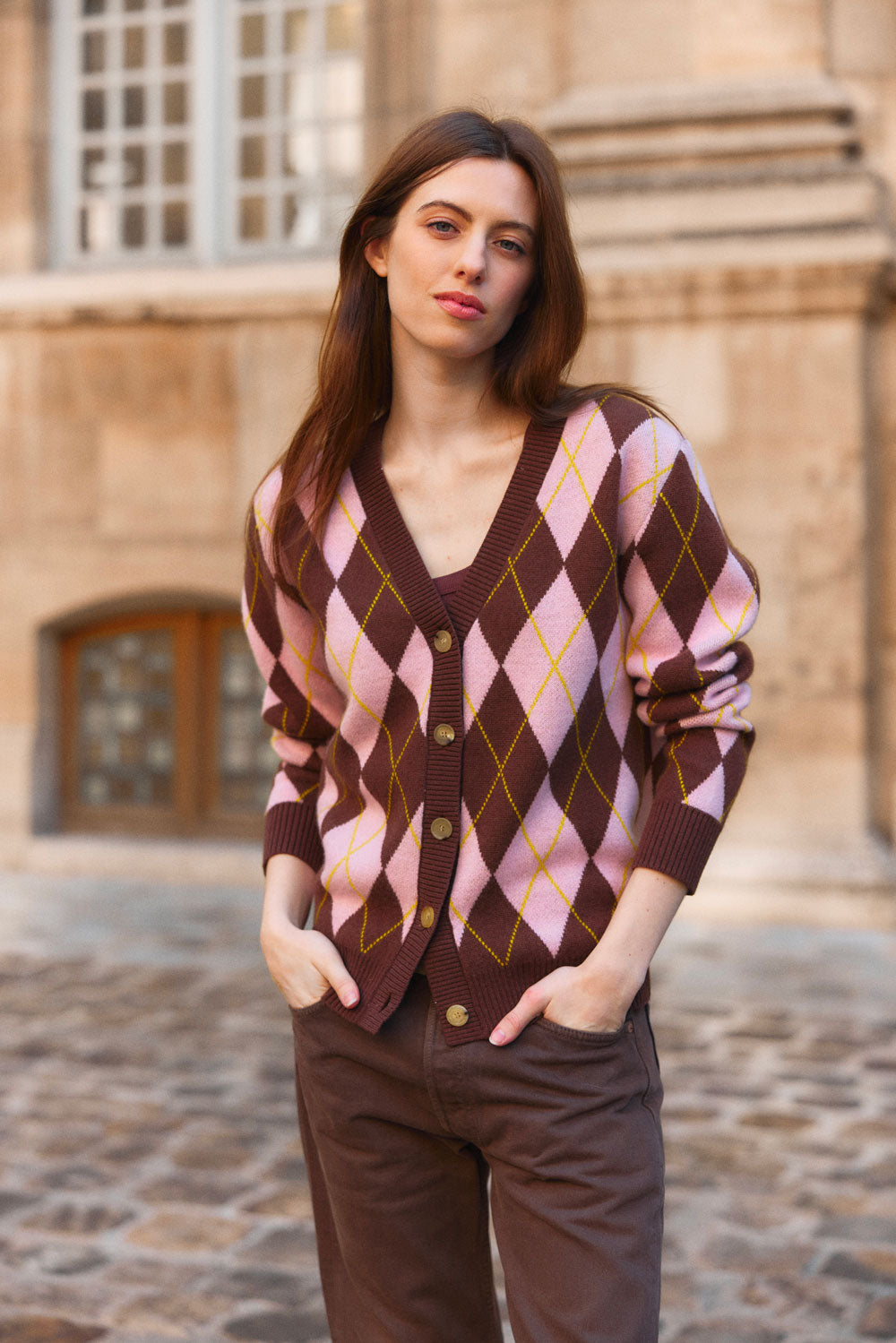 Brown jacquard cashmere cardigan women | Ebbe | Linnea Lund 