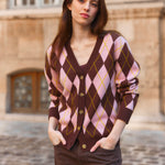Brown jacquard cashmere cardigan women | Ebbe | Linnea Lund 