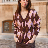 Brown jacquard cashmere cardigan women | Ebbe | Linnea Lund 