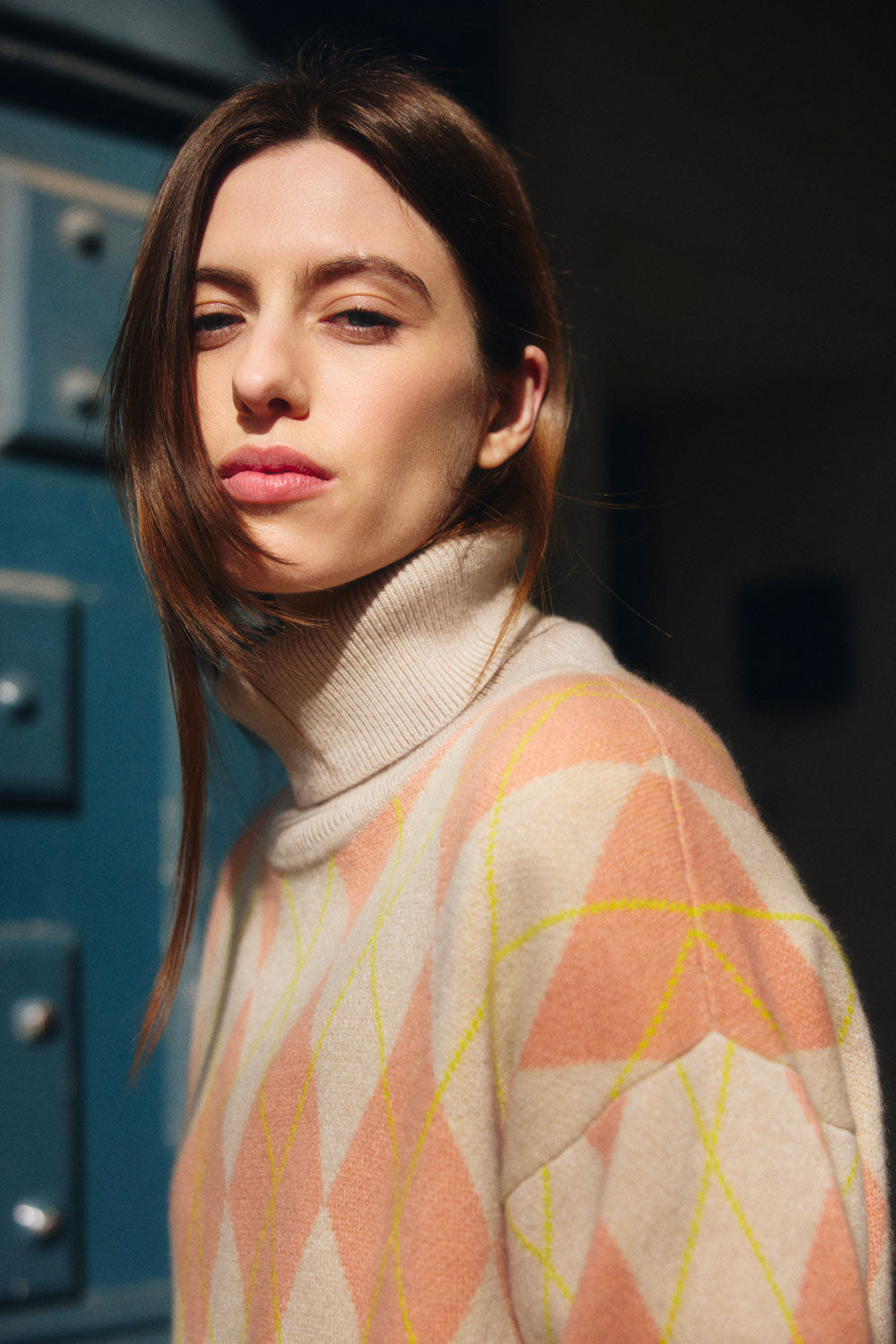 Beige jacquard cashmere sweater women - focus | Alva | Linnea Lund 