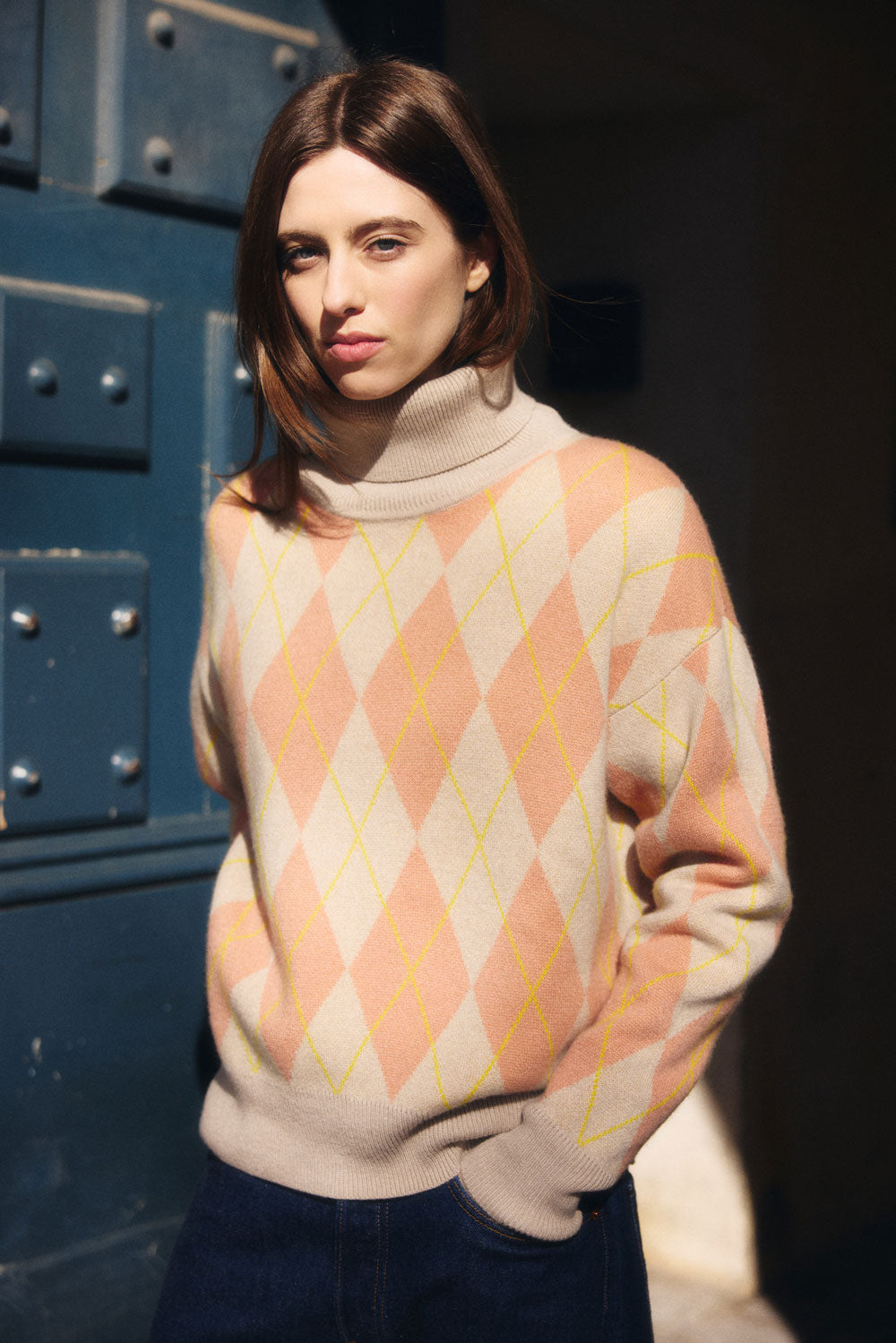 Beige jacquard cashmere sweater women | Alva | Linnea Lund 