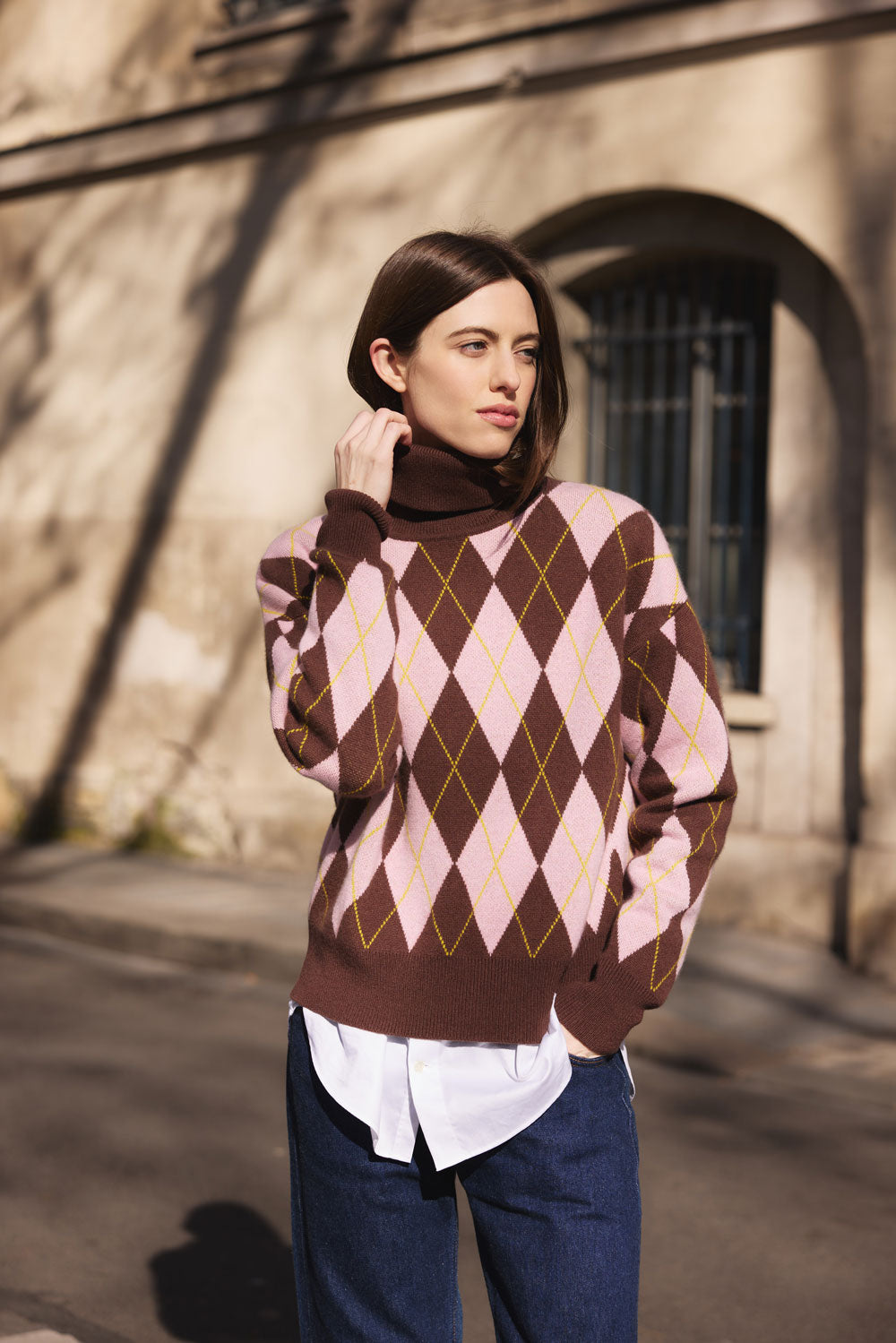 Brown jacquard cashmere sweater women | Alva | Linnea Lund 