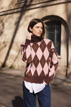 Brown jacquard cashmere sweater women | Alva | Linnea Lund 