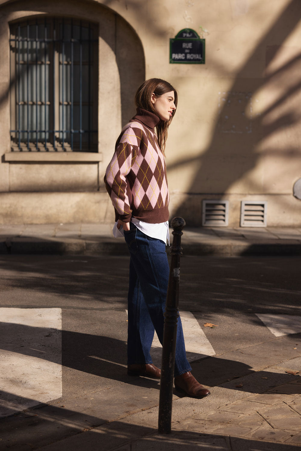 Brown jacquard cashmere sweater women - look | Alva | Linnea Lund 