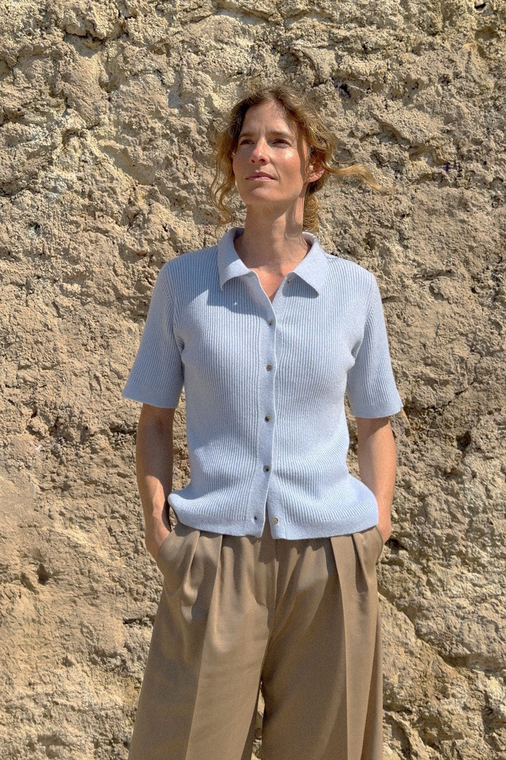 light blue cashmere short sleeves polo | Élise | Linnea Lund