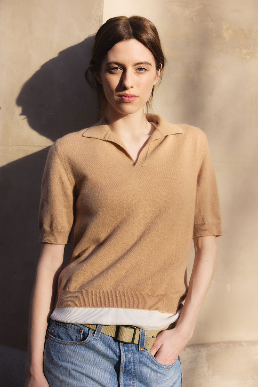 Camel women cashmere polo - front view | Isabella | Linnea Lund 